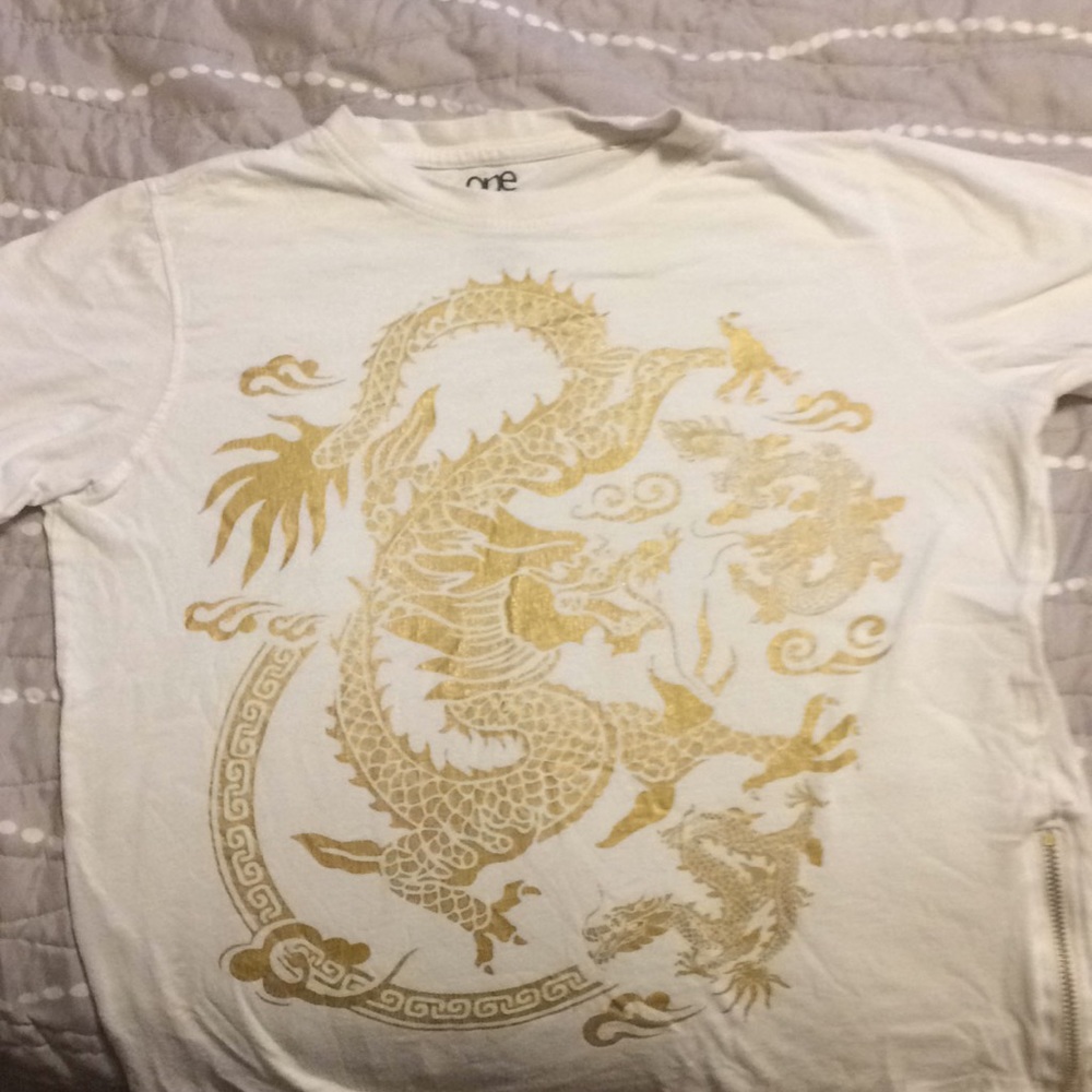 White and gold dragon shirt